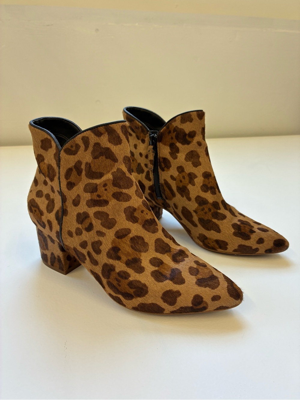 Cole Haan Elyse Leopard Calf Hair Pointed Toe Ankle Booties